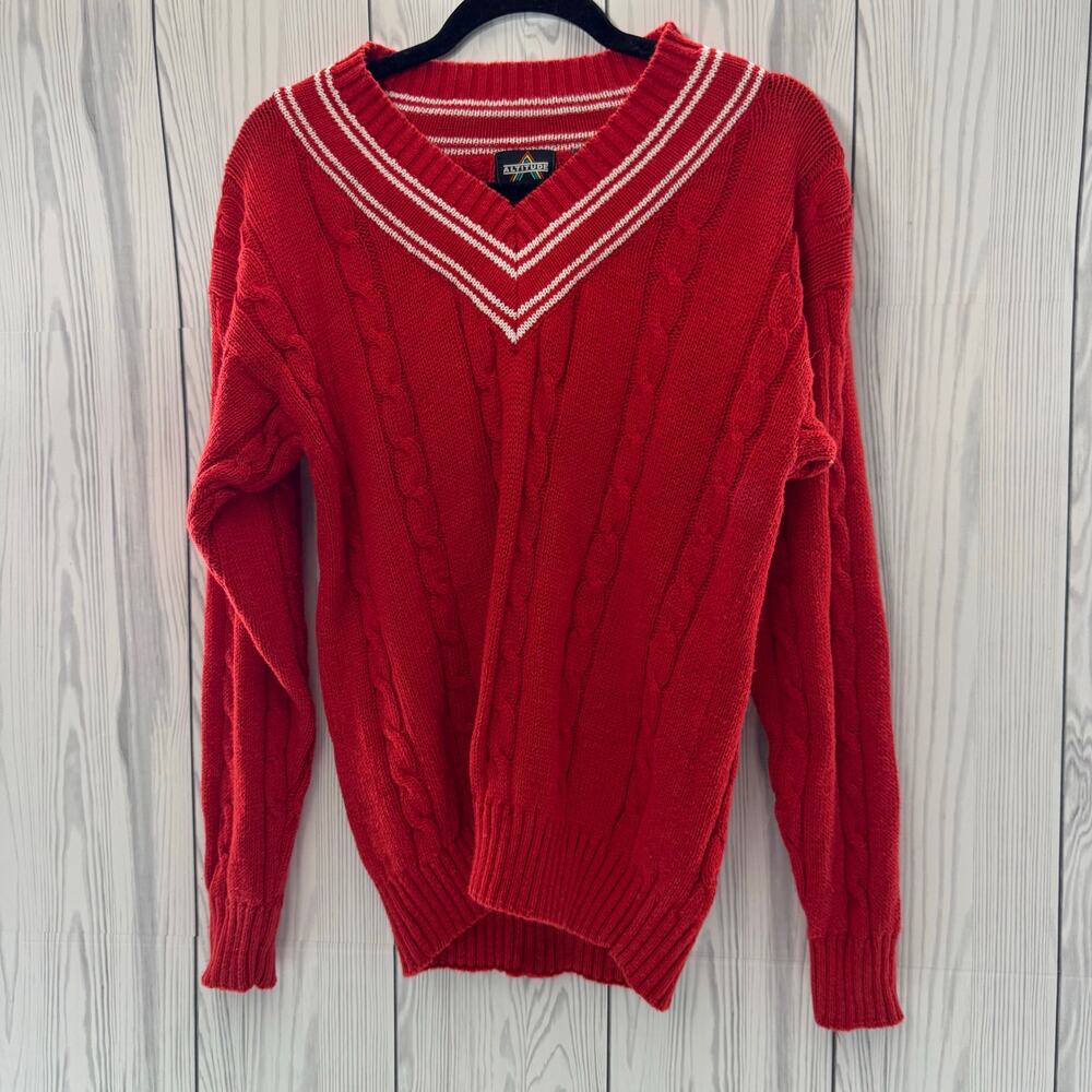Vintage Y2K Altitude Deep V Neck Red Striped Preppy Pullover Sweater Size Small